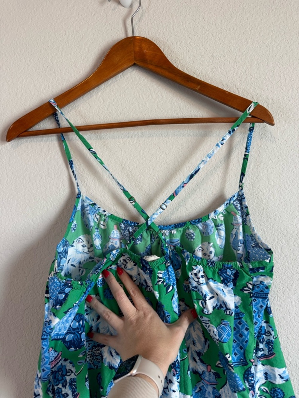 Printfresh Women's Fancy Cat Green Cotton Cami Nightgown Size Large - Picture 3 of 7
